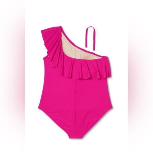 Kona Sol Women's Ruffle One Shoulder One Piece Swimsuit Pink NWT Size 20 - Picture 3 of 10